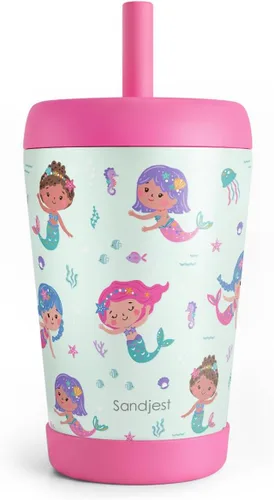 Miniatura 9 de Vaso de acero inoxidable aislado para niños con popote de silicona, taza para sorber de 12 onzas para niños (alfabeto)