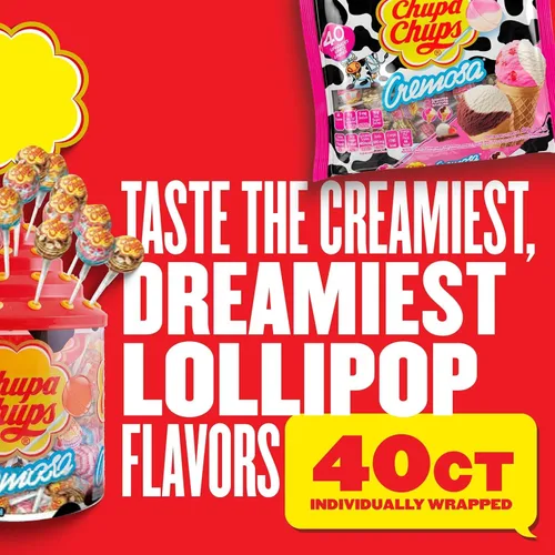 Miniatura 4 de Chupa Chups Paletas Candy, 40 ventosas de caramelo para niños, helado de cremosa, 2 sabores cremosos surtidos, para regalos, fiestas, oficina, 40
