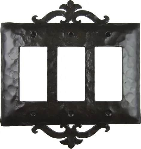 Miniatura 2 de Rústico Español Hierro forjado de desplazamiento triple Decora placa de interruptor cover eph232, negro