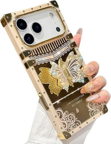 Miniatura 49 de Bonita funda compatible con Samsung Galaxy S22 Ultra, soporte plegable de lujo con diseño de mariposa brillante para mujeres y niñas, funda Blanco