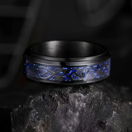 Miniatura 77 de King Will Anillo giratorio de acero inoxidable 316L para hombres y mujeres, 0.315 in de dragón/nudo celta, anillo para ansiedad para aliviar
