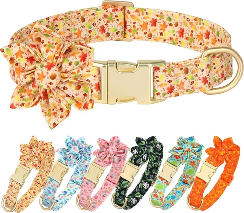 Miniatura 8 de Collares de perro femeninos Beirui con patrones florales vibrantes, collar de perro hembra con flor para caminar, collar ajustable duradero