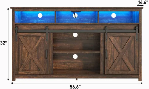 Miniatura 8 de Soporte de TV LED Estilo Casa de Campo para TVs de 65 pulgadas, Centro de Entretenimiento Rústico Soportes de Gabinete de TV con Tomas de Corriente