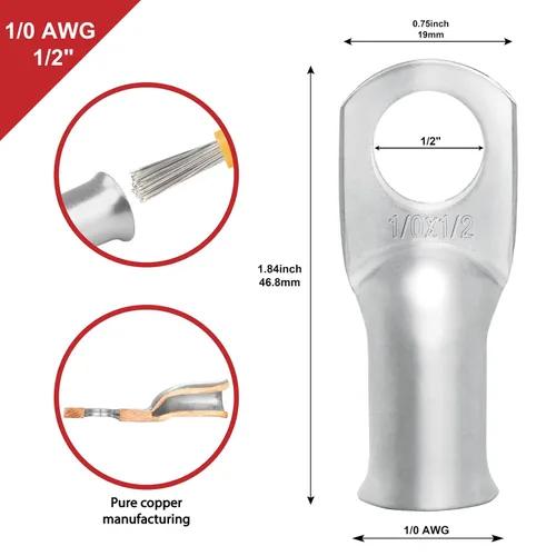 Miniatura 2 de 10 piezas Sanuke 1/0 AWG - 1/2" Terminales de Anillo de Cables de Cobre Estañado con Orejetas, Extremos de Cable de Batería de Grado Marino con Tubo