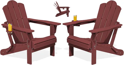Miniatura 10 de Silla plegable ajustable KINGYES Adirondack, sillas reclinables Adirondack de 3 posiciones con portavasos, Adirondack de HDPE resistente a