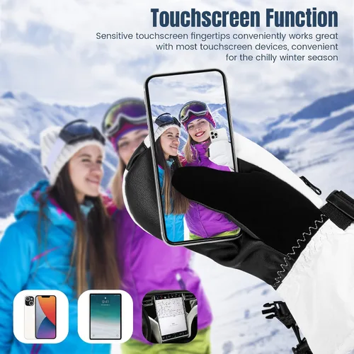 Miniatura 3 de ANDORRA Guantes de esquí para mujer, con pantalla táctil, impermeables, acolchados, aislantes, guantes de esquí para clima frío