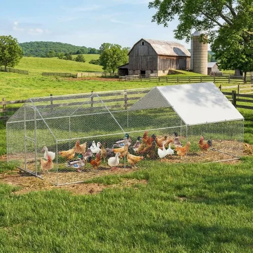 Miniatura 9 de GarveeLife Gallinero de metal grande con cubierta impermeable y anti-UV, jaula para aves de corral, corral de pollo al aire libre para uso en granja