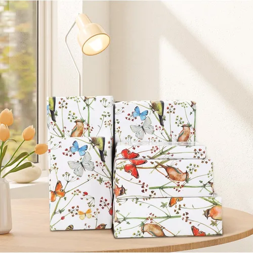 Miniatura 6 de AnyDesign 6 hojas de papel de regalo de pájaros, no enrollado, papel de regalo de flores de mariposa de acuarela, papel de arte decorativo plano