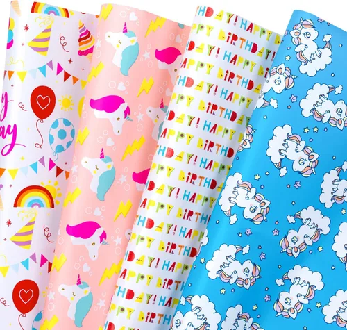 Miniatura 11 de WRAPAHOLIC Hoja de papel de regalo, 12 hojas con bonito diseño de animales para cumpleaños, vacaciones, fiestas, baby shower, 17.5 x 39.3 pulgadas