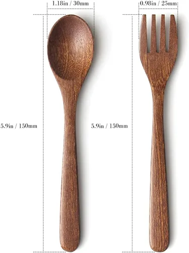 Miniatura 7 de YFWOOD Juego de 4 utensilios de madera natural para niños, tenedores y cucharas para niños, cubiertos seguros para niños pequeños, pulido a mano