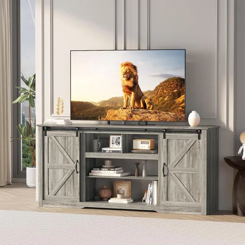 Miniatura 8 de GarveeLife Moderno soporte de TV acanalado de 55 pulgadas con 4 puertas, centro de entretenimiento con armarios de almacenamiento grandes