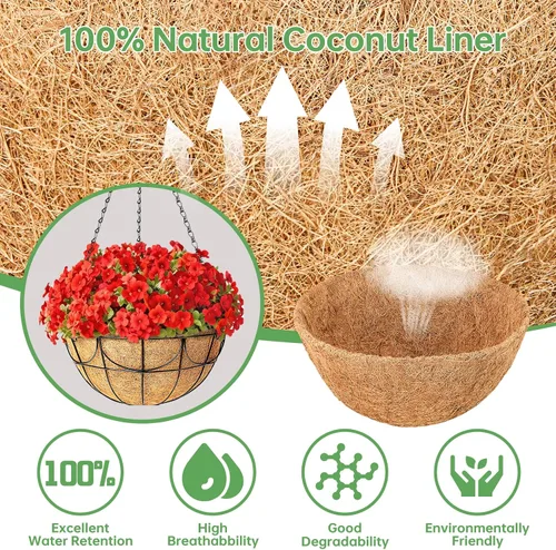 Miniatura 2 de Paquete de 2 forros de coco de 12 pulgadas para cestas colgantes, revestimientos naturales para cestas colgantes de coco para macetas, forro