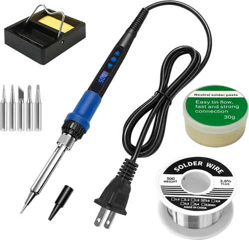Miniatura 10 de Kit de soldador naranja 909A 90W con pantalla LED y calentador de cerámica, herramienta de soldadura digital de temperatura ajustable, incluye 90w