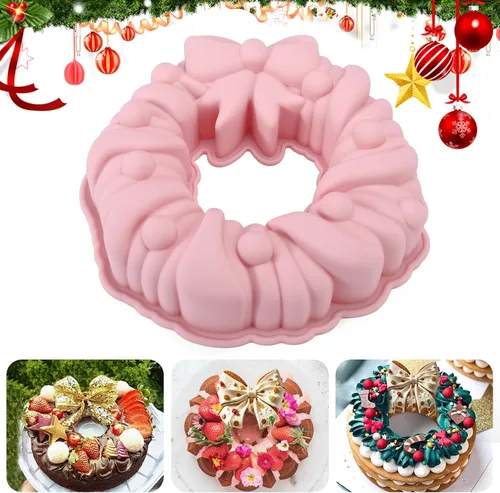 Palksky Moldes de silicona con forma de lazo de 9.5 pulgadas, antiadherentes, perfectos para pasteles de Navidad y cumpleaños Rosa