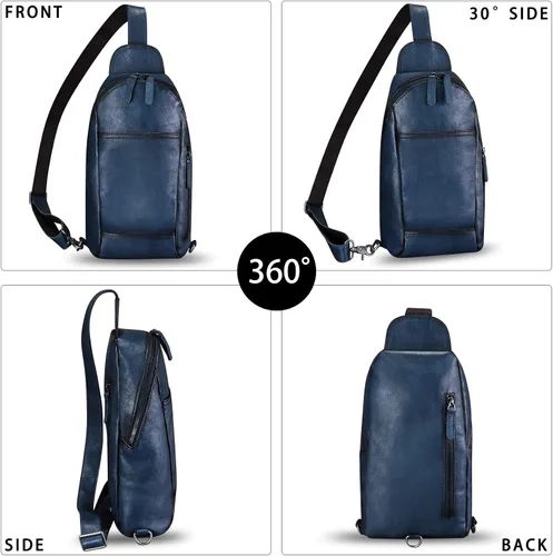 Miniatura 2 de FEIGITOR Bolso bandolera de cuero genuino hecho a mano retro bandolera mochila bolso pecho hombro senderismo riñonera