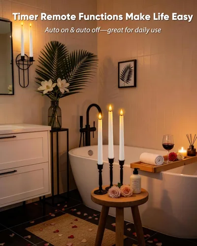 Miniatura 4 de Homemory 3 velas cónicas cerosas sin llama con control remoto, candelabros LED sin llama, velas altas clásicas, velas cónicas parpadeantes que