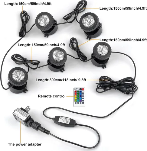 Miniatura 5 de Luces RGB para estanque con temporizador, LED superbrillantes, sumergibles bajo el agua, coloridos focos de paisaje, control remoto, IP68