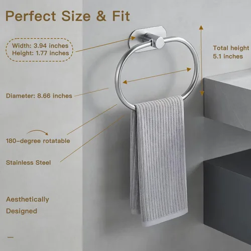 Miniatura 2 de Toallero autoadhesivo de acero inoxidable para baño, soporte para toallas de mano, sin perforaciones, moderno colgador de toallas de mano