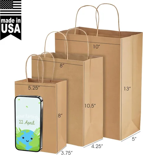 Miniatura 2 de MESHA Bolsas de papel kraft marrón de 10 x 5 x 13 pulgadas, 100 unidades, bolsas de regalo grandes con asas a granel, bolsa de compras reutilizable