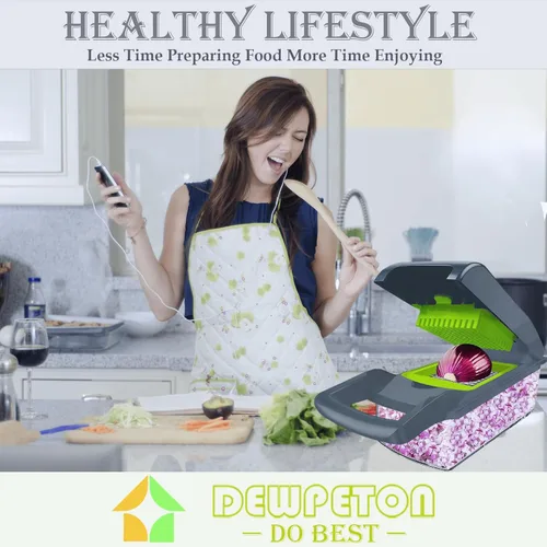 Miniatura 5 de Picador de verduras, picador de cebolla, picador de alimentos multifuncional 13 en 1, cortador de verduras de cocina, picador de verduras Gris