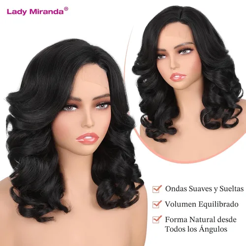 Miniatura 4 de Lady Miranda Peluca de ondas sueltas con parte de encaje, color puro, rizado natural, sintético, resistente al calor, peluca completa para mujer