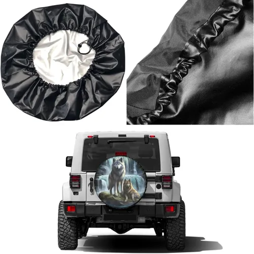 Miniatura 5 de Cubierta de neumático de repuesto con estampado 3D de lobo, a prueba de polvo, para remolque, RV, SUV y muchos vehículos, 14 pulgadas