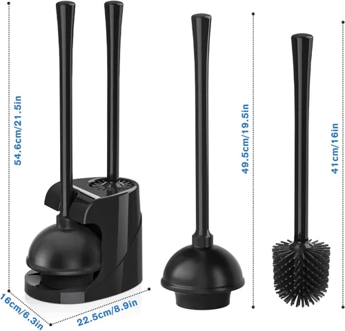Miniatura 7 de Juego de émbolo y escobilla de inodoro, escobilla de inodoro de silicona y émbolo con soporte para drenaje de inodoro de 5.7 pulgadas, combo de Negro