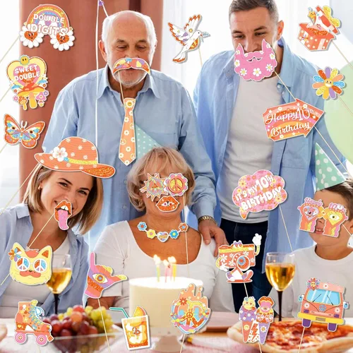 Miniatura 4 de 25 piezas de accesorios para cabina de fotos, decoraciones de fiesta retro boho para niñas, suministros de fiesta temática hippie para baby shower