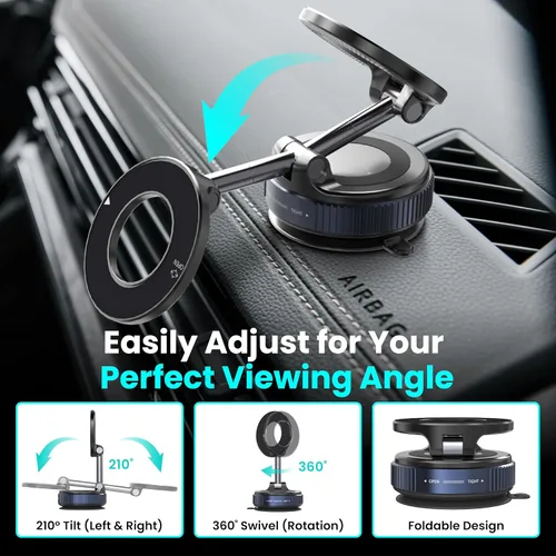 Miniatura 5 de Soporte Magnético de Sujeción al Vacío para Teléfono en el Coche – Montura de Succión Fuerte Ajustable de 360°, Montura Compatible con MagSafe