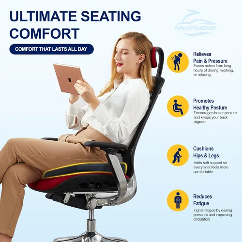 Miniatura 4 de kingphenix Cojín de asiento de automóvil – Almohadilla de espuma viscoelástica para comodidad de conducción – Aumenta la altura y alivia el coxis
