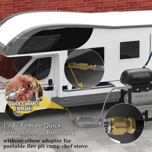 Miniatura 5 de Manguera de conexión rápida de propano de 12 pies para RV a parrilla de gas, manguera de propano de conexión rápida para RV de 1/4 pulg. hembra