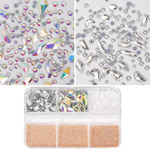 Miniatura 2 de Dijes 3D para arte de uñas, oro rosa, cuentas de micro caviar, diamantes de imitación para uñas acrílicas, tamaño mixto, diamantes de imitación AB