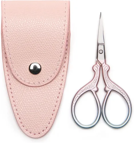 Tijeras pequeñas de costura de 3.6 pulgadas, mini tijeras en una bolsa, multiusos con funda de cuero, color rosa y verde