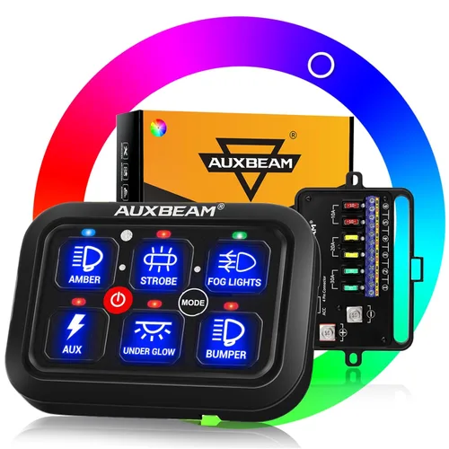 Miniatura 13 de Auxbeam Panel de interruptor de 6 bandas BC60, caja de sistema de relé de control de circuito universal con interruptor LED de encendido y apagado