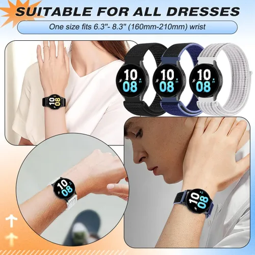 Miniatura 11 de Correa de reloj de nailon compatible con Samsung Galaxy Watch 7/6/5/4/FE 1.575 in 1.732 in/Watch 6 Classic 1.693 in 1.850 in/Watch 5 Pro 1.772