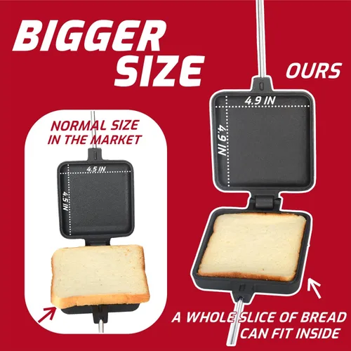 Miniatura 4 de Campfire Pie Iron - Sandwichera grande de hierro fundido de 4.9 pulgadas para camping, 2 piezas con bolsa de almacenamiento, asas gruesas de 22.6
