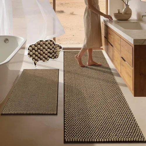 Miniatura 23 de BSICPRO Juego de alfombras de baño 2 piezas - Tapetes de baño de chenilla antideslizantes - Gruesa y suave alfombra absorbente de salvia para baño