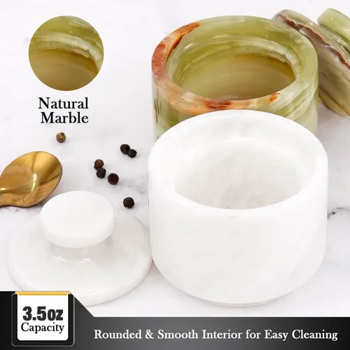 Miniatura 3 de Salero de mármol con tapa de 3" ónix blanco y verde, cuencos de sal y pimienta, almacenamiento para el hogar, recipiente de sal para almacenamiento