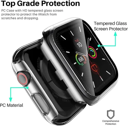 Miniatura 2 de Paquete de 2 fundas rígidas de 1.496 pulgadas para Apple Watch Series 3, 2, 1, 1.496 pulgadas, protector de pantalla de vidrio templado, cobertura