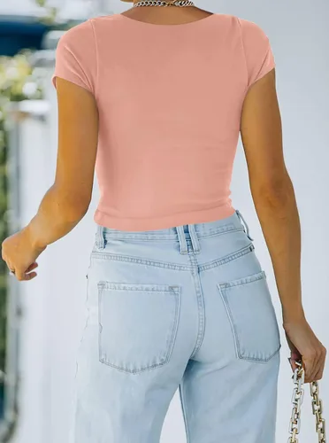 Miniatura 3 de REORIA Camisetas cortas de manga corta con cuello redondo y sexy para mujer Y2K