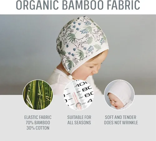 Miniatura 5 de KLUSHA Gorro de bebé de doble cara de bambú y algodón para recién nacidos, gorro de hospital reversible transpirable para todas las estaciones