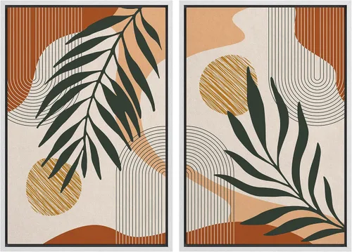 Miniatura 120 de SIGNFORD Lienzo enmarcado para pared, juego de arte con hojas de palmera de selva, polígonos geométricos, formas abstractas, ilustración, arte