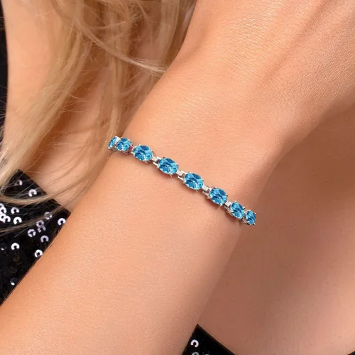 Miniatura 179 de Gem Stone King Pulsera de plata de ley 925 con piedra natal ovalada de 0.276 x 0.197 in para mujer, totalmente ajustable hasta 9 pulgadas