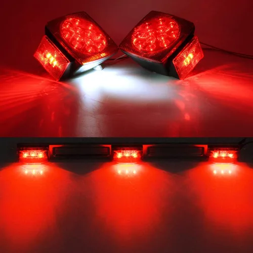 Miniatura 5 de Partsam Kit de luces sumergibles para remolque de 12 V, kit de LED cuadrado + barra de luz de identificación roja/ámbar de 14 pulgadas + luces