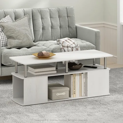 Miniatura 10 de Furinno Jaya - Mesa auxiliar rectangular moderna con estante abierto, mesa auxiliar con almacenamiento lateral, para sala de estar, dormitorio, Pino