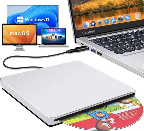 USB C SuperDrive para Mac: Unidad externa de CD/DVD para portátil MacBook Apple Ranura Grabadora de CD Reproductor de DVD Plug and Play para PC con