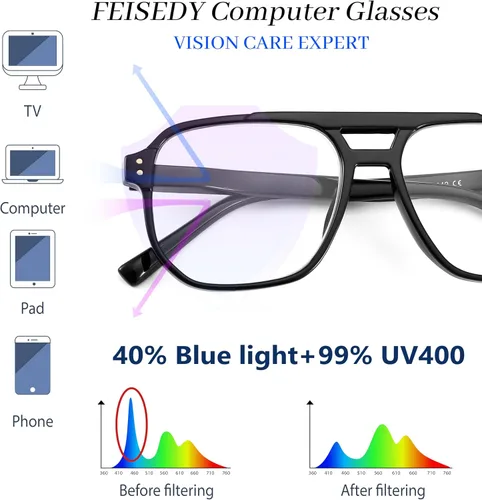 Miniatura 5 de FEISEDY Gafas de lectura retro estilo aviador, para mujeres y hombres, con bloqueo de luz azul, lentes de lectura, armazón de plástico ligero B0071