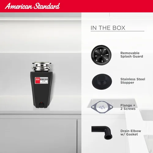 Miniatura 6 de American Standard 10-US-AS-5 Sistema de molienda de residuos de alimentos de acero inoxidable antiatascos para desechos de basura, línea delgada