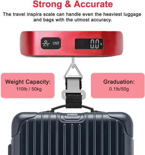 Miniatura 5 de Travel Inspira Báscula digital de equipaje con pantalla LCD de alerta de sobrepeso, 110 libras 110.2lbs de acero inoxidable