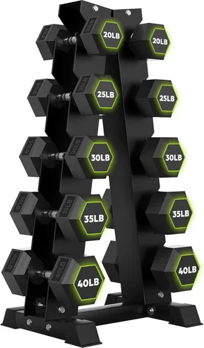 Miniatura 14 de HANDBODE Rubber Coated Hex Dumbbell Set with A-Frame Rack, 100 lb - 550 lb Multiple Options Weight, Hexagon Non-Rolling Shape, Ergonomic Knurled